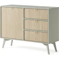 Bettso Kommode Schrank mit 2 Regalen und 3 Schubladen Goldgriffe FIRR KSZD106 Eukalyptus + Skandi Fischgrätenmuster
