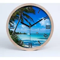 Tulup Holzuhr 30fi cm wanduhr - schwarze Spitzen - tropischer Strand