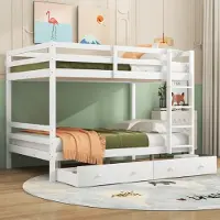 Sweiko 140x200cm Etagenbett Kinderbetten mit Schubladen, Stauraum, Hohe Geländer, Weiß