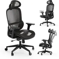 Sense7 Neyo Ergonomischer Bürostuhl Schreibtischstuhl Schwarz Voll-Mesh 3D-Armlehnen Kopfstütze Synchronmechanik Homeoffice Chefsessel 140 kg