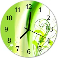 Tulup Glasuhr Wanduhr Küchenuhr Echt-Glas 30fi cm Muster Pflanze grün