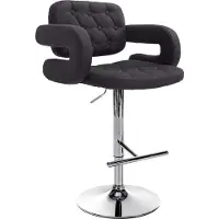DELUKE Barhocker BURID - Stoff Schwarz 62x55x103 cm Silber | Barstuhl Höhenverstellbar Mit Lehne Drehbar Tresenhocker Tresenstuhl Kneipenhocker Kneipenstuhl
