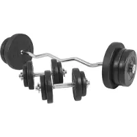 Gorilla Sports Hantelset - 70kg, SZ Curlstange 120cm, Gewichte 4x1,25kg / 4x2,5kg / 4x5kg / 2x10kg, 2x Kurzhanteln 30mm, mit 6 Sternverschlüssen, aus Kunststoff - Hantel Set, Kurzhantelset, Hanteln