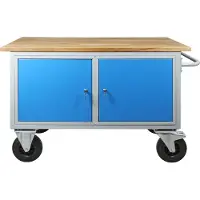 Proregal Mobile Werkbank Rhino mit 2 Türen | HxBxT 83x130x60cm | Traglast 500kg | Lichtgrau/Lichtblau