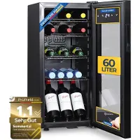 Sommertal Kühlschrank GK 60– Leiser Getränkekühlschrank mit LED, Touchscreen & Schloss kleiner Flaschenkühlschrank schwarz 60L