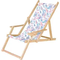 Ferocity Holz Liegestuhl Klappbar Klappliegestuhl mit Armlehne und Getränkehalter Strandstuhl Motiv Federn [119]