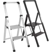 TRUTZHOLM Alu Trittleiter 2-stufig klappbar Handlauf 150 kg Anti-Rutsch Trittflächen Klapptritt silber