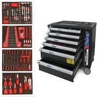 Weber-Werke Weber Mobiler Werkstattwagen 154-teilig mit 6 Schubladen von 4 mit Werkzeug bestückt mit Rollen Rollwagen schwarz / rot Werkzeugwagen