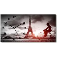 Tulup Wanduhr aus Glas – 60x30 cm - Glasbild - Glasuhr - Gehärtetes Glas - schwarze-zeiger - Eiffelturm Paris