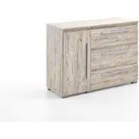 Arthur berndt Kommode 1 Tür 3 Fächern 3 Schubladen Sideboard Schrank Holz Optik Eiche Sand