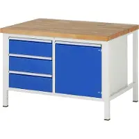 RAU Werkbank mit 1 Schrank - 3 Schubladen - Vollauszug - 180:3 - höhenverstellbar 840-1.040 mm - 1.250 x 900 mm (BxT) - Traglast 1.250 kg - Buche
