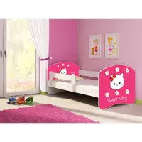 Clamaro Kinderbett, Babybett 70x140, 80x160, 80x180cm Juniorbett, Kind, Motiv, Schublade , Bett Farbe:16 Sweet Kitty2, Ausführung:Mit Bettkasten, Bett Größe:160 x 80 cm