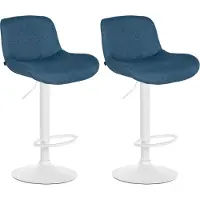 CLP 2er Set Barhocker Solon Weiß höhenverstellbar und drehbar mit Rückenlehne blau Material Stoff