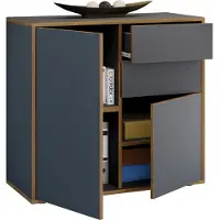 VCM Holz Kommode | Sideboard mit Drehtüren und Schubladen | Büromöbel | H. 74 x B. 80 x T. 33cm - Salia