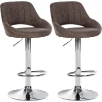 DELUKE 2er Set Barhocker SEGAD - Stoff Braun 47x48x85 cm Silber | Barstuhl Mit Lehne Tresenhocker Tresenstuhl Kneipenhocker Kneipenstuhl