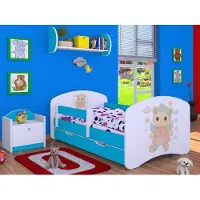 BDW , Kinderbett mit Matratze, Lattenrost, Schublade, LABU, Blau, 190x90