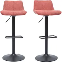 Miliboo - Barhocker höhenverstellbar und um 360° drehbar aus Stoff mit strukturiertem Samteffekt in Terracotta und schwarzem Metall (2er-Set) BOOST