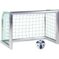 Sport-Thieme Mini-Fußballtor "Professional Kompakt", Alu-Naturblank, Inkl. Netz, blau (MW 4,5 cm), 1,80x1,20 m