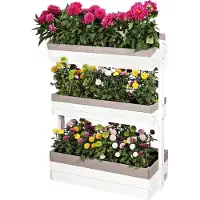 WONDERMAKE® Großes Vertikalbeet mit 3 Etagen Holz Outdoor Balkon Garten Wand stehend, Hochbeet vertikal Kästen Kräuter Erdbeeren, weiß grau anthrazit