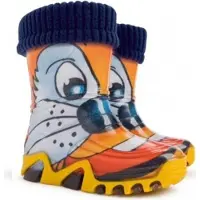 Demar Kinder Gummistiefel Kinderstiefel Gefüttert Regenstiefel mit Einlage Regenschuhe Kater Bunt Reflektiernd 37/38