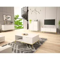 Lomadox Wohnzimmer Set 4-teilig modern in weiß matt mit gefrästen Fronten ANGERA-140