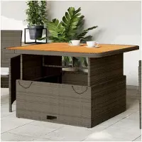 Markenlos Gartentisch für Garten, Terrasse und Balkon, grau, 110x110x71 cm, aus Poly Rattan und Akazienholz