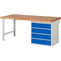 RAU Werkbank mit 4 XL Schubladen - Vollauszug - 180:4 - 890 x 2.000 x 900 mm (HxBxT) - Traglast 1.000 kg - Buche