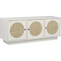 Beliani Sideboard Weiß / Beige Rattan 3 Türen 120 x 40 x 40 cm Modernes Design Wiener Geflecht Rattangeflecht für Wohnzimmer Schlafzimmer