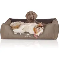 Knuffelwuff Orthopädisches Hundebett Outlander aus laser-gestepptem Kunstleder XXL 120 x 85cm Natur/Braun