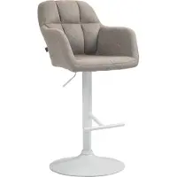 DELUKE Barhocker TUBEL - Stoff Taupe 57x59x97 cm Weiß | Barstuhl Höhenverstellbar Mit Lehne Drehbar Tresenhocker Tresenstuhl Kneipenhocker Kneipenstuhl