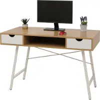 Mendler Schreibtisch HWC-E92, Bürotisch Computertisch, 3D-Struktur 120x60cm naturbraun weiß