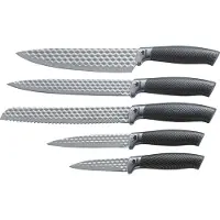 King 5tlg. Messerset CARBON DIAMOND Messerklingen mit Rautenstruktur / Größen: Kochmesser 20cm, Brotmesser 20cm, Universalmesser 12.5cm, Ausbeinmesser 20cm, Gemüsemesser 8.5cm