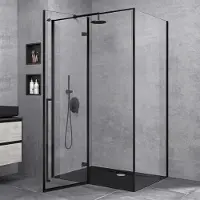 Doporro Duschkabine Dusche Eckdusche Schwarz 90x120cm Duschabtrennung mit Duschwanne ESG-Sicherheitsglas Klarglas inkl. Easy-Clean-Beschichtung R64