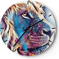 ARTTOR Wanduhr - Rund - Glasuhr - Löwe Mähne Märchen - 40x40cm - Schleichendes Uhrwerk - Lautlos - zum Aufhängen bereit - Dekoration Modern - Wanddekoration aus Glas - C3AR40x40-4713