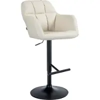 DELUKE Barhocker TUBEL - Kunstleder Creme 57x59x97 cm Schwarz | Barstuhl Höhenverstellbar Mit Lehne Drehbar Tresenhocker Tresenstuhl Kneipenhocker