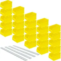 BRB-Lagertechnik 25 Sichtlagerboxen LB4, gelb, Inhalt 2,9 Liter, LxBxH 235 x 145 x 125 mm, inkl. 4 verzinkte Wand-Aufhängeschienen L 970 mm