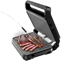 Cecotec Rock'nGrill 2000 Smash PerfectCook, Grau, Schwarz, Kunststoff, Edelstahl, Rechteckig, Drehregler, Berührung, Rost, 300 x 230 mm