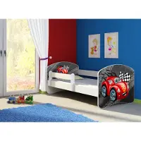 Clamaro Kinderbett, Babybett 70x140, 80x160, 80x180cm Juniorbett, Kind, Motiv, Schublade , Bett Farbe:05 Rot Car, Ausführung:Mit Bettkasten, Bett Größe:140 x 70 cm