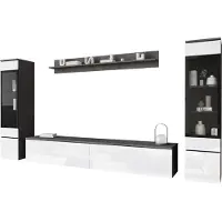 Mirjan 24 Wohnwand Vera II, Stilvoll Wohnzimmer-Set, TV-Schrank, Modern Mediawand (Farbe: Matera / Weiß Hochglanz, ohne Beleuchtung)