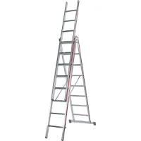 Hymer Allzweckleiter, dreiteilig, 3x10 Sprossen, senkr. Höhe 4,86 m, Reichhöhe 5,64 / 7,92 m, Gewicht 19,4 kg