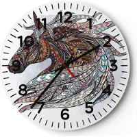 ARTTOR Wanduhr - Rund - Glasuhr - Pferd Eleganz Grafik Kopf - 40x40cm - Schleichendes Uhrwerk - Lautlos - zum Aufhängen bereit - Dekoration Modern - Wanddekoration aus Glas - C4AR40x40-3088