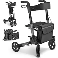 Juskys Rollator Vital faltbar, leicht, höhenverstellbar - Sitz, Tasche - Schwarz