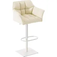 DELUKE Barhocker SIHAR - Kunstleder Creme 64x45x88 cm Weiß | Barstuhl Höhenverstellbar Mit Lehne Drehbar Tresenhocker Tresenstuhl Kneipenhocker Kneipenstuhl