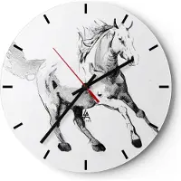 ARTTOR Wanduhr - Rund - Glasuhr - Pferd Galopp Tier - 40x40cm - Schleichendes Uhrwerk - Lautlos - zum Aufhängen bereit - Dekoration Modern - Wanddekoration aus Glas - C3AR40x40-5117