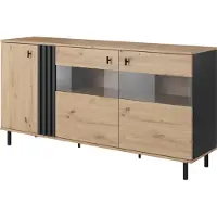 Masseno Kommode MADDALENA 165 cm Sideboard und 3 Türen für Wohnzimmer Schlafzimmer Modern 165x40x83 cm Anthrazit / Eiche Artisan