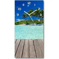 Tulup Wanduhr aus Glas – 30x60 cm - Glasbild - Glasuhr - Gehärtetes Glas -Tropischer Strand