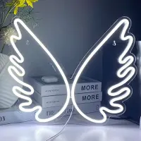 Rosikey LED Neon Schild Engelsflügel Weiß 46x36cm - Wings Wanddeko für Events & Party - Modernes USB Nachtlicht