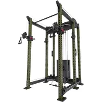 ATLETICA R8 Alpha | Power Rack | Squat Rack & Kabelzug | 180kg Steckgewichte für Cable Cross, Latzug, Rudern| Klimmzugstange, J-Hooks | Military Green