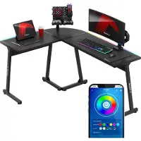 Huzaro Hero 6.0 RGB | L-Form Eckschreibtisch Gamingtisch Schreibtisch | LED-Beleuchtung mit Musik synchronisieren | Rechts Links Montage 147 x 112 | Schwarz