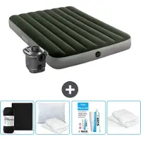 Intex Airbed - Doppelbett - 137 x 191 x 25 cm - Grün - Inklusive Pumpe - Spannbettuch - Küssen - Reperaturset en Kissenschutz